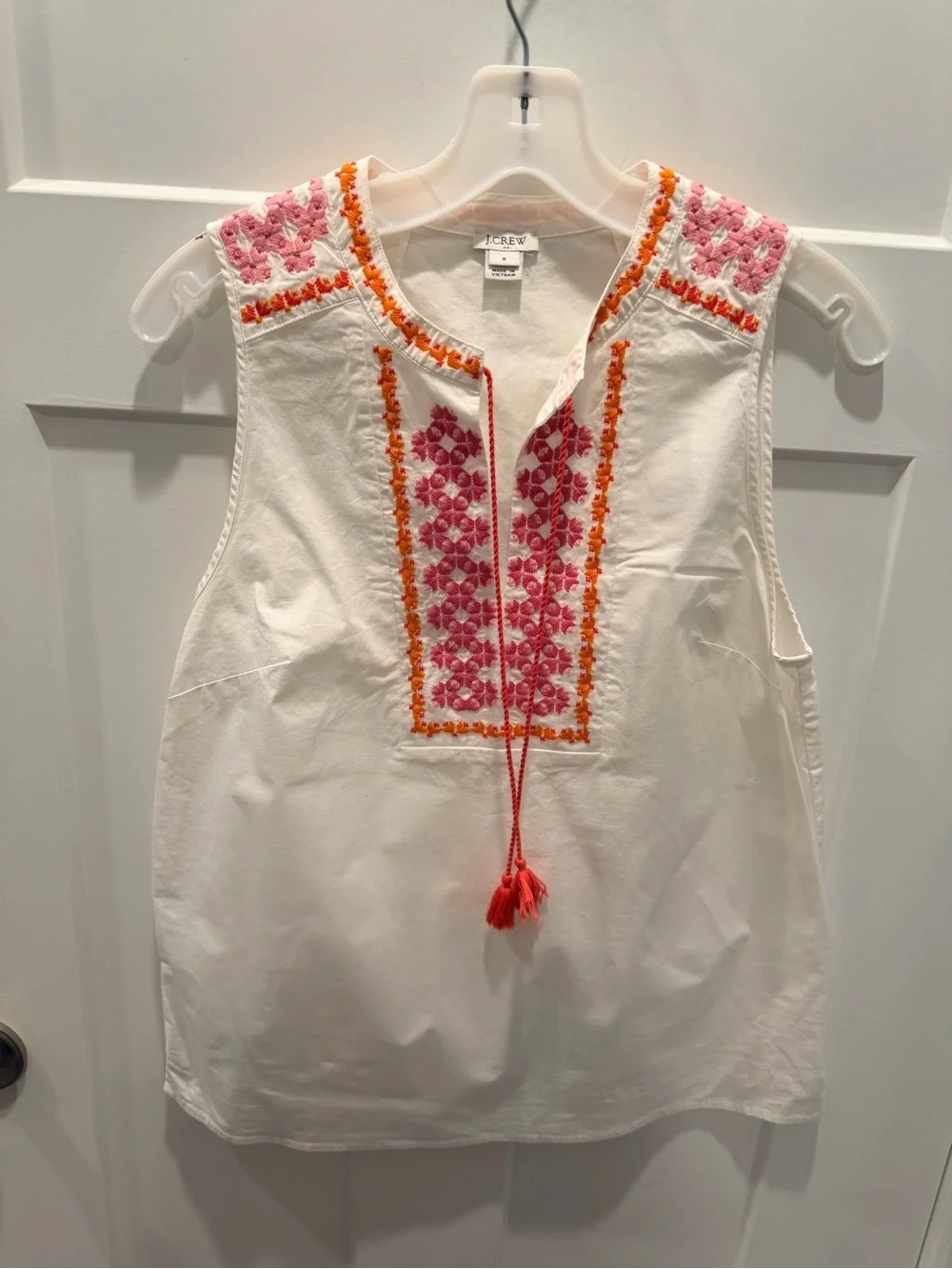 J.Crew Size 8 Embroidered Tassel Tie Cotton Blouse